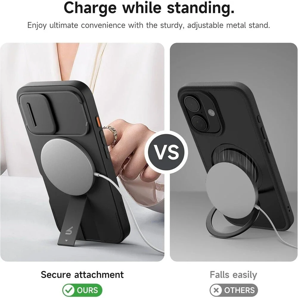 SURITCH for iPhone 16 Case Slide Camera Cover, Magsafe, Adjustable Kickstand